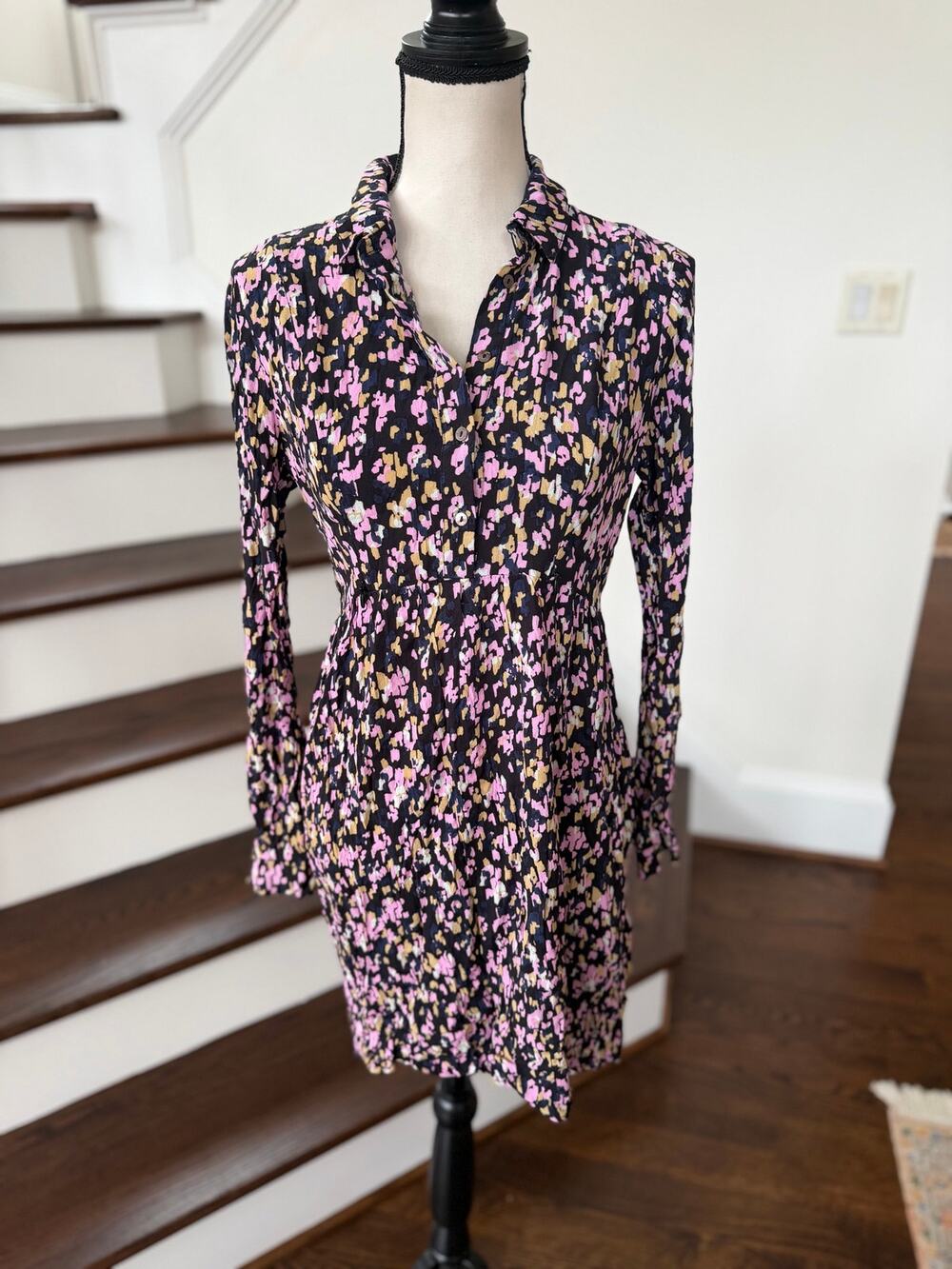 Seraphine Black Navy Pink Dot Zip Chest Nursing Long Sleeve Mini Dress